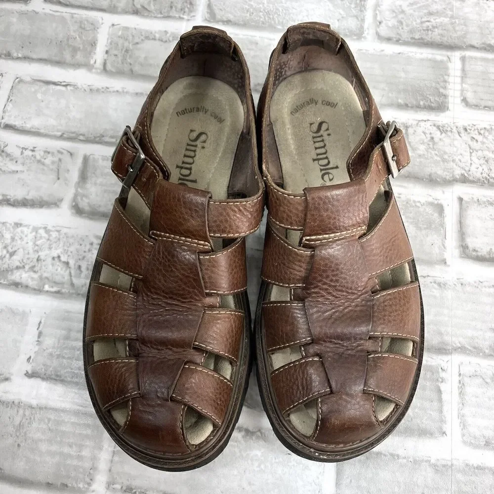 Simple Shoes Men's Size 9 Brown Leather Comfort Fisherman Sandals